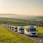 Carovana di camper durante un viaggio di gruppo organizzato in Europa